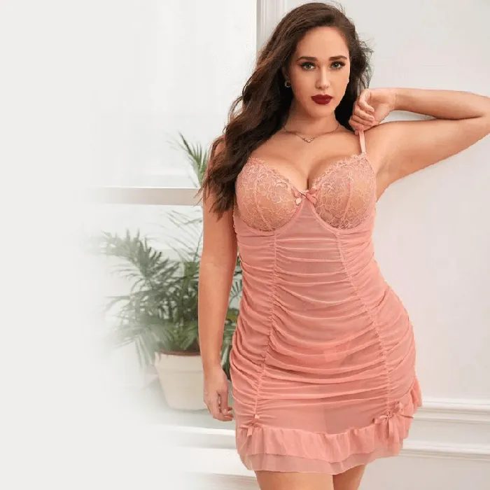 EVEs SECRETS Couples Sensual Pleated Transparent Nightdress Sexy Ruffled Lace Babydoll Womens Intimate Apparel