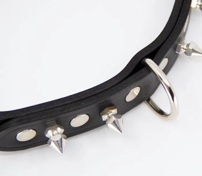 Love in Leather Restraints Love in Leather Unlined Black Leather Collar with Dog Spikes O Ring