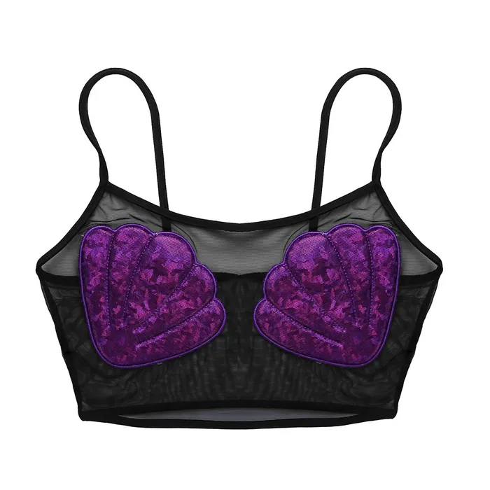 Male Sex Toys EVEs SECRETS Womens Sexy Crop Top with Shiny Shells Transparent Mesh Top for Ladies