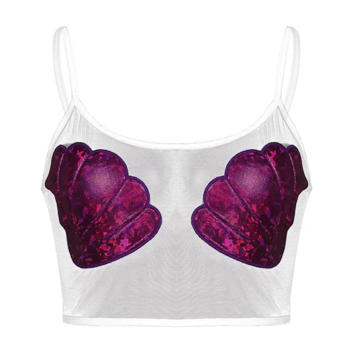 Male Sex Toys EVEs SECRETS Womens Sexy Crop Top with Shiny Shells Transparent Mesh Top for Ladies