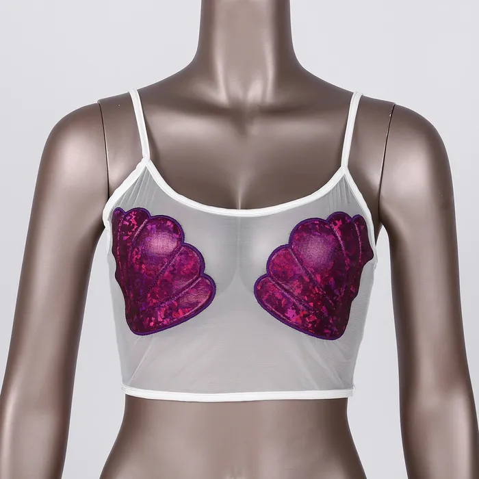 Male Sex Toys EVEs SECRETS Womens Sexy Crop Top with Shiny Shells Transparent Mesh Top for Ladies