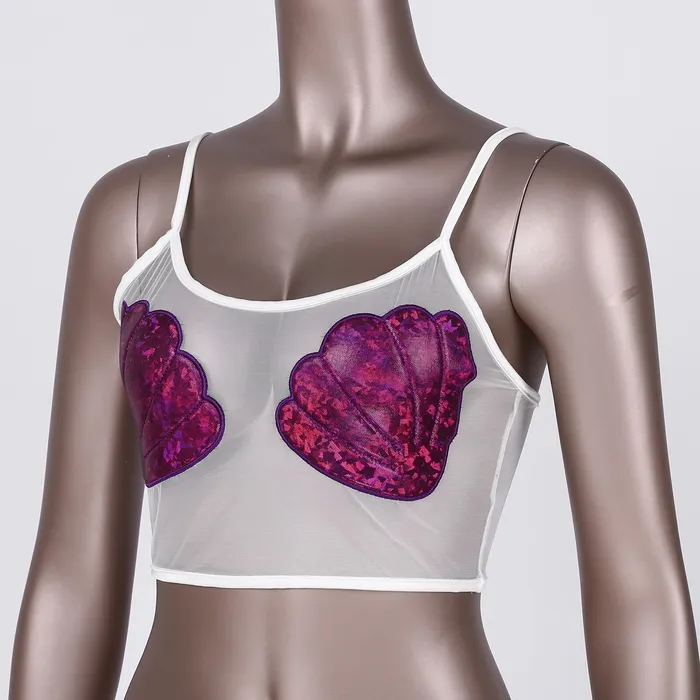 Male Sex Toys EVEs SECRETS Womens Sexy Crop Top with Shiny Shells Transparent Mesh Top for Ladies