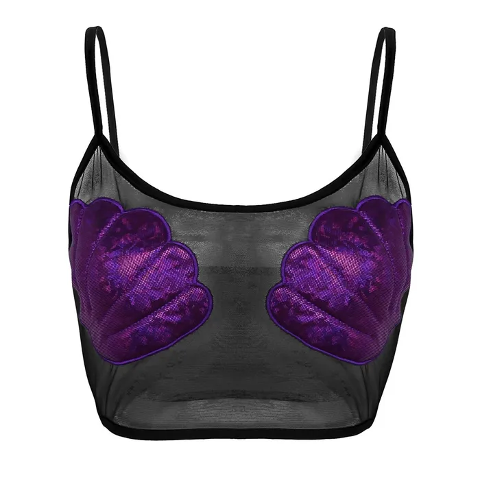 Male Sex Toys EVEs SECRETS Womens Sexy Crop Top with Shiny Shells Transparent Mesh Top for Ladies