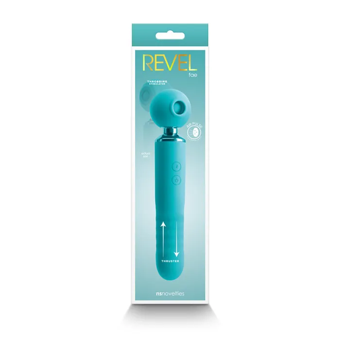 NS Novelties Vibrators Revel Fae Air Pulse Thrusting Wand Teal