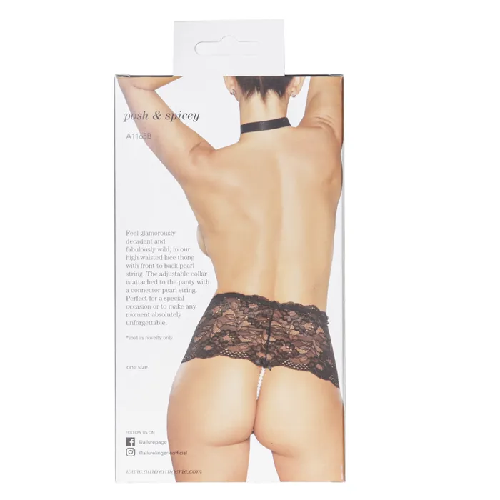 Allure Posh Spicy Pearl Thong with Halter Neck Black One Size Fits Most Allure Teddies And Bodies